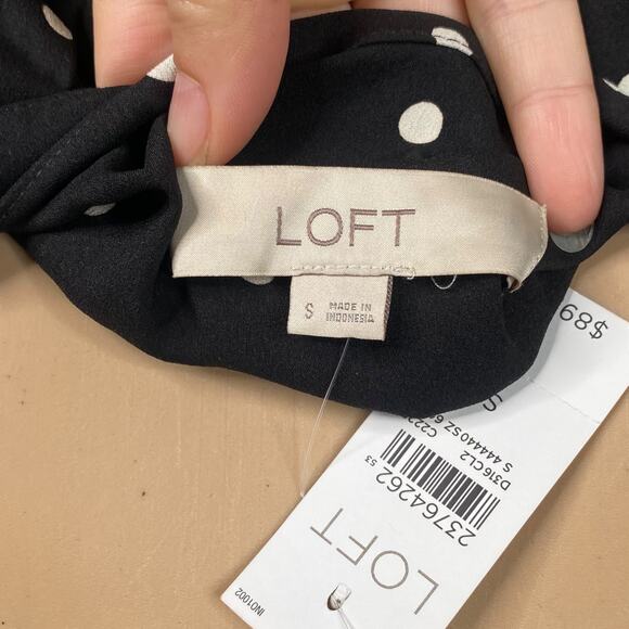 NWT Ann Taylor LOFT Black White Polka Dot Bell Sleeve Shift Shirt Dress SZ S - Picture 8 of 9